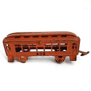 Antique Cast Iron Streetcar #402 Vintage Railroad Toy Circa 1930s Train Railway